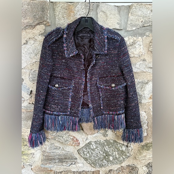Zara Tweed Fringe Hem Blazer - Picture 4 of 17